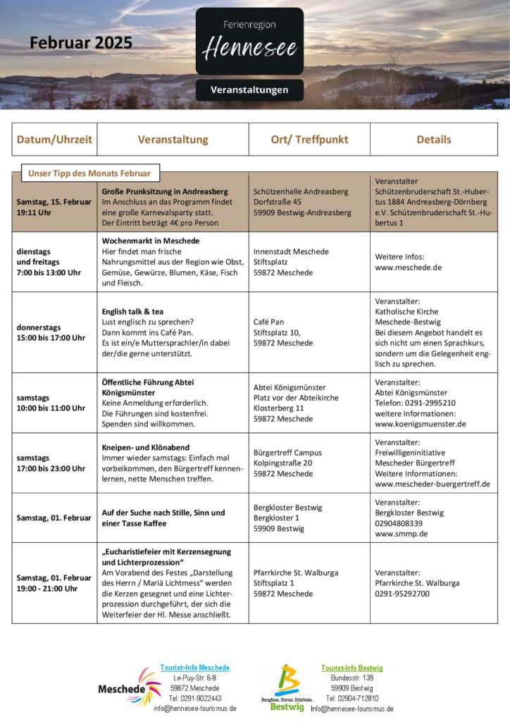 Veranstaltungskalender Februar 2025