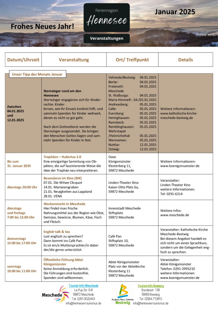 Veranstaltungskalender Januar 2025